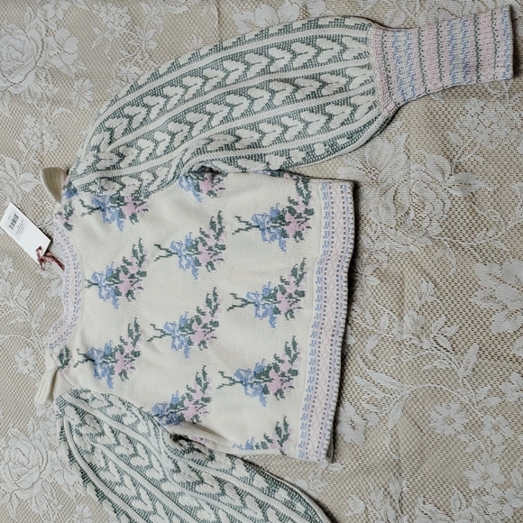 Loveshackfancy Warwick knit sweater floral ruffle hearts XS - Picture 16 of 17